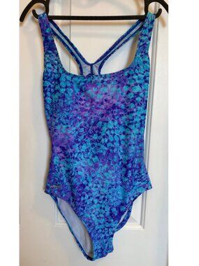 Speedo Blue Purple Tie Dye One Piece Swimsuit Size 10 Athletic